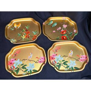 Vintage Elite Trays England Bird Floral Set of 4